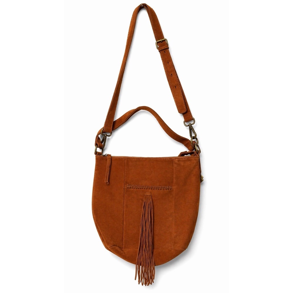 Lucky Brand Womens Brown Suede Leather Hobo Bag Tassel Purse Vintage Y2k Boho - Picture 2 of 16